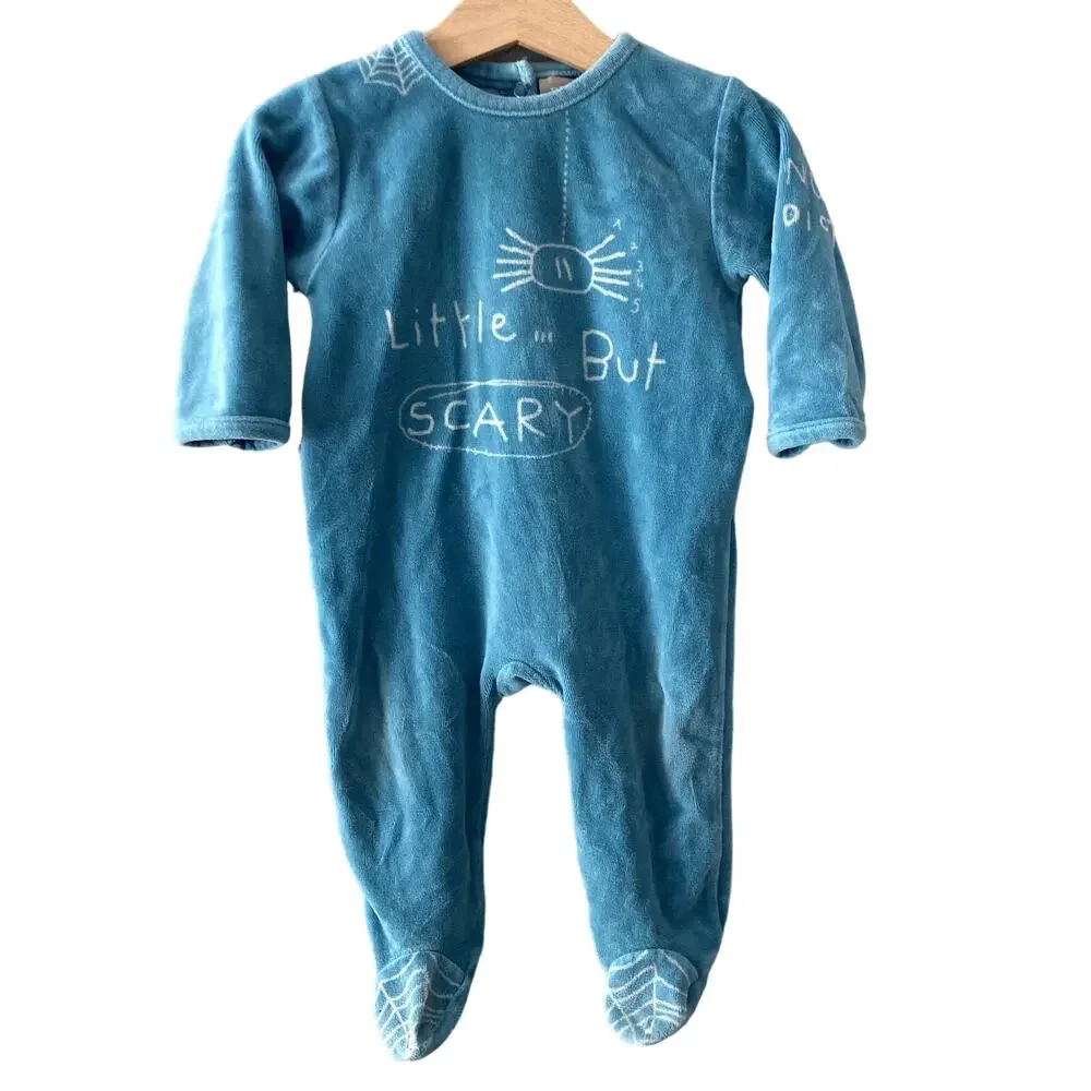 Du Pareil Au Meme - Little But Scary Spider Velour Footie Romper - Blue - 6M